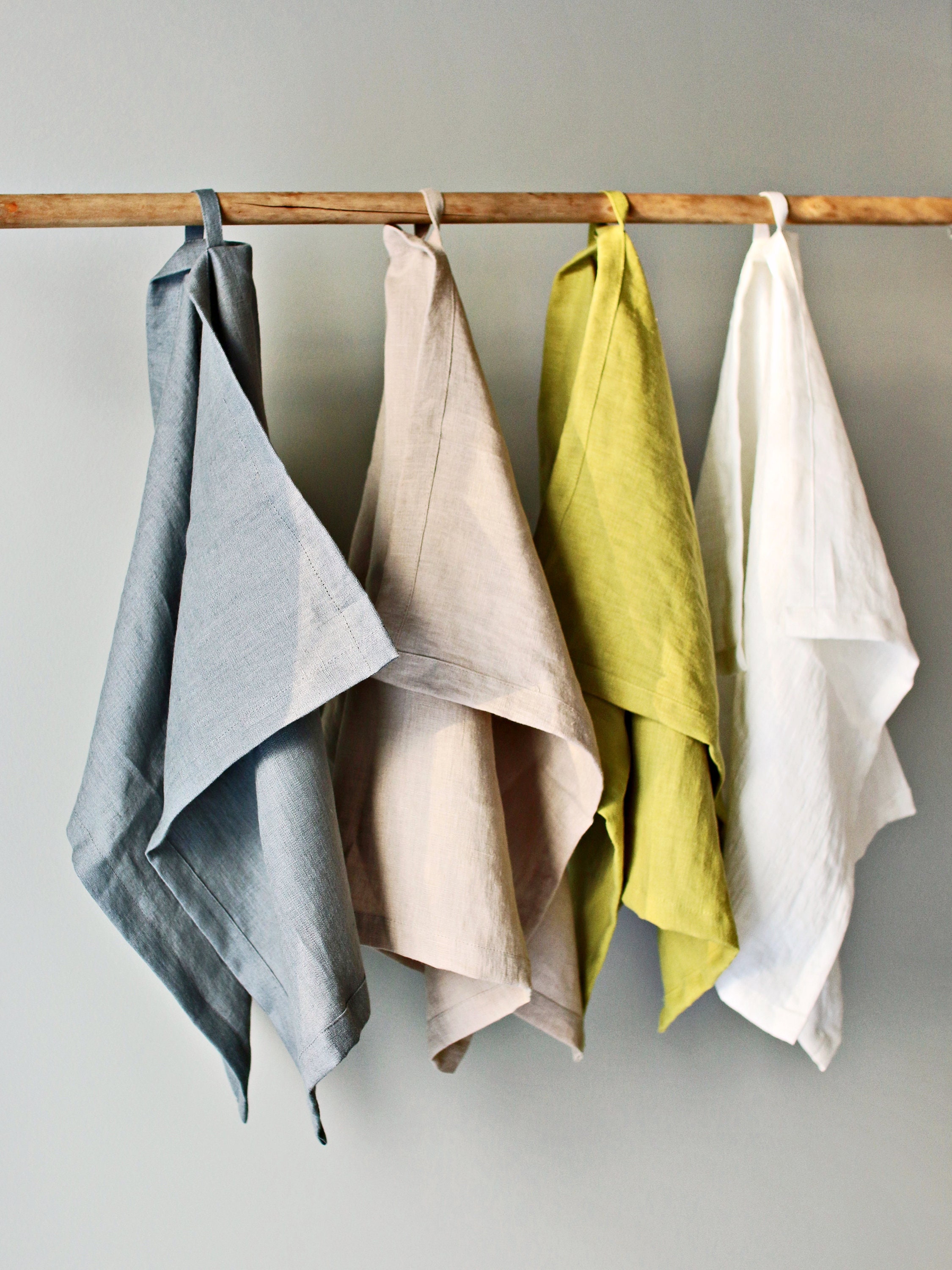 Linen Casa Kitchen Towel - White Stripes on Light Heather Blue