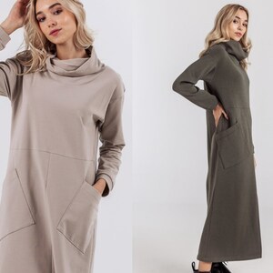 ZEYA Woman Organic Cotton Dress With Pockets Long Dress Front Split All Seasons Dress Modern Elegant