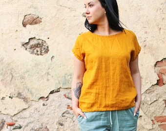 Linen Simple Top, MEIRA, Linen Elegant Top, Casual Linen Top, Classic Top, High Neck Top