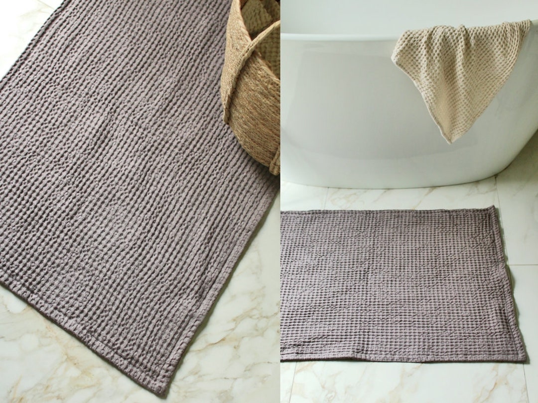Linen Waffle Bath Mat, Natural Linen Bath Mat, Linen Mat, Soft Linen