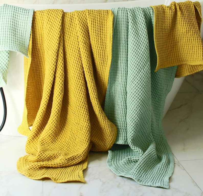 Waffle Bath Towel Natural Linen Cotton Blend Sauna Softened Etsy