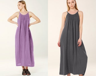 Linen Beach Dress, Linen Dress, Maxi Dress,Pleated Dress, Vacation Dress, Mom Dress, Natural Linen Dress, AMALFI