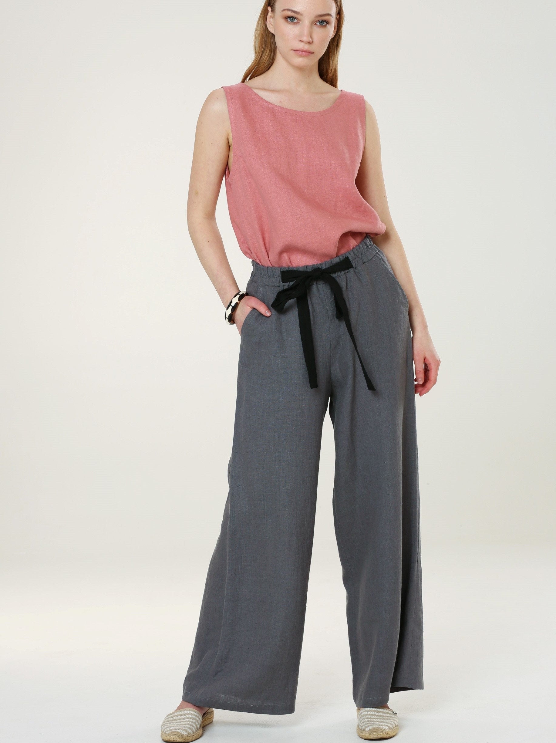 Pantalon Sarouel Femme RELAX  Cotton linen pants, Cropped pants, Printed  trousers