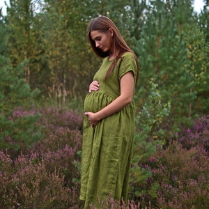 Maternity Dress, Mom Dress, Linen Womans Dress, Pleated Dress, Ruffle Dress, Oversized Dress, Natural Lien Dress, Round Neck Dress, AYA