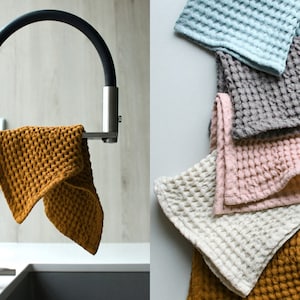 Set Of 4,6,8,10 Waffle dish cloth set. Natural linen dish cloths. Linen kitchen cloth. New home. Eco friendly kitchen. Sustainable kitchen.