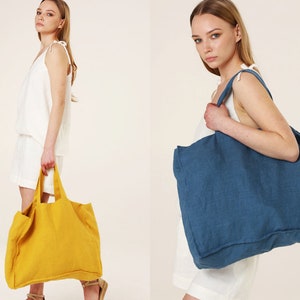 Double Layer Linen tote bag. Natural linen bag. Natural shopping bag. Linen shoulder bag. Zero waste shopping bag. Beach bag. Bag