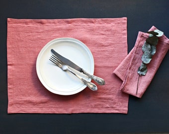 Linen Double layer placemats. Natural stonewashed linen placemat set. Double Linen placemants. Soft linen table placemats.