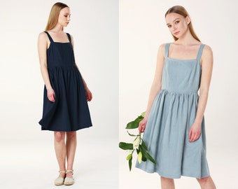 AMALIA Linen Womans Pinafore Dress Zipper On Side Knee Lenght Various Colors Washed Linen Youth Dress Summer Dress Natural Handmade Europe