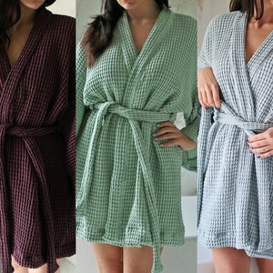 Womens Luxury Waffle Hooded Robe With Linen Piping Lightweight, Long, Ultra  Soft Spa Sleepwear Bathrobe 