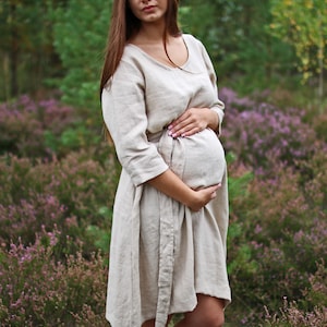 Linen Maternity Dress, Mom Dress, Natural Linen Dress, Round Neck Dress, Oversized Dress, Loose Dress,KAIYA