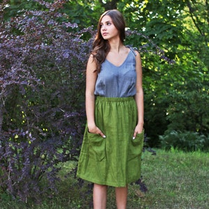 Linen Midi Skirt MIA, Summer Skirt, Washed Linen Midi Length Skirt, Skirts with Pockets
