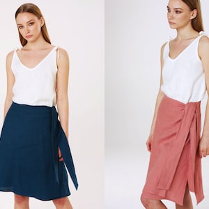 Linen Wrap Skirt SONIA, Button Closure Skirt, Wrap Skirt, Summer Skirt