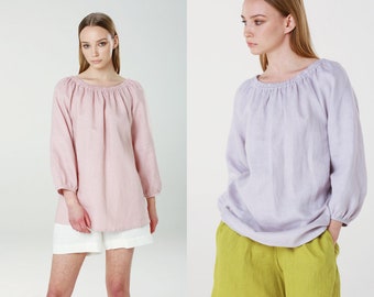 Linen Loose Blouse, Oversized Top, Linen Top, ROSE,  Comfortable Top, Summer Top, Casual Top