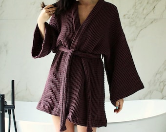 Waffle Linen Robe, Kimono Robe, Linen Spa Robe, Sauna Robe, Bath Robe, Home Wear, Balticbloom