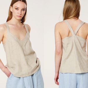 Linen Top Crossback, MILA, Strap Top, Washed Linen Top, Elegant Linen Summer Top, Natural Linen Lounge Top