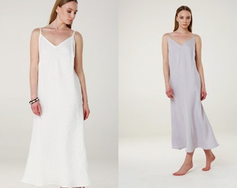Linen Nighgown, Sleep Dress, Deep V Back Dress,  Washed Linen Dress, Night Dress, Sleep Dress, GRACE