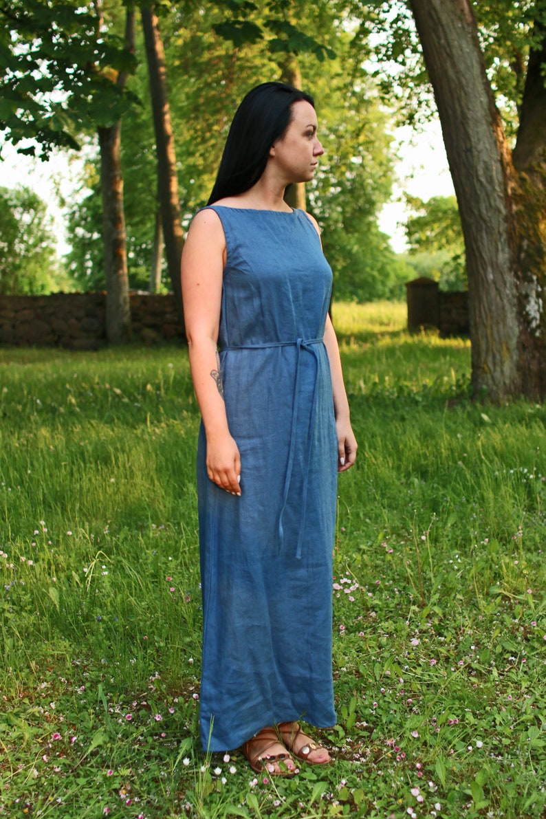 MEDORA Linen Long Dress With Belt image 7