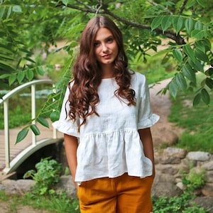 Linen Top  OIA Summer Beach Top, Ruffle Top, Minimalist Top, Home Top , Rustic Top, Wonan Linen Top, Elegant Top