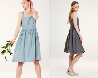 SALE - AMALIA - Size S - Linen Womans Pinafore Dress Zipper On Side Knee Lenght Various Colors Washed Linen Youth Dress Summer Dress Natural