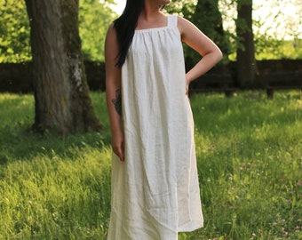 Linen Bohemian Dress,Pleated Dress, Ruffle Dress, Stap Dress, Linen Nightgown, Home Dress, NEHIR