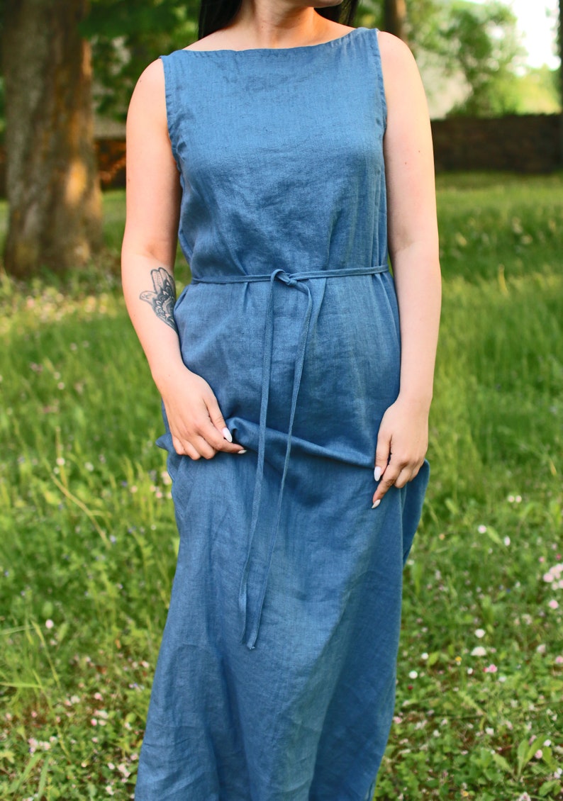 MEDORA Linen Long Dress With Belt image 3