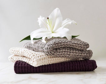 Waffle Bath Towel Natural Linen Cotton Blend  Sauna Softened Towel Luxury Gift Spa. Balticbloom