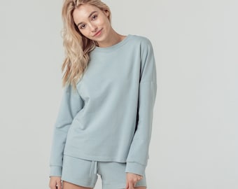 LARA Damen SHIRT Bio Baumwolle Home Langarm Shirt Outdoor Shirt Lounge Wear Pyjama Schlaf Shirt