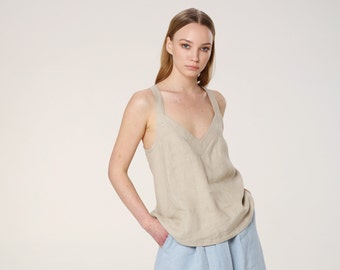 MILA Linen Woman Top Crossback Straps Top Washed Linen Elegant Linen Summer Top Natural Linen Lounge Wear Summer Straps Top Feminine