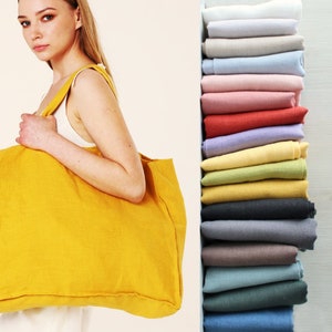 Double Layer Linen tote bag. Natural linen bag. Natural shopping bag. Linen shoulder bag. Zero waste shopping bag. Beach bag. Bag