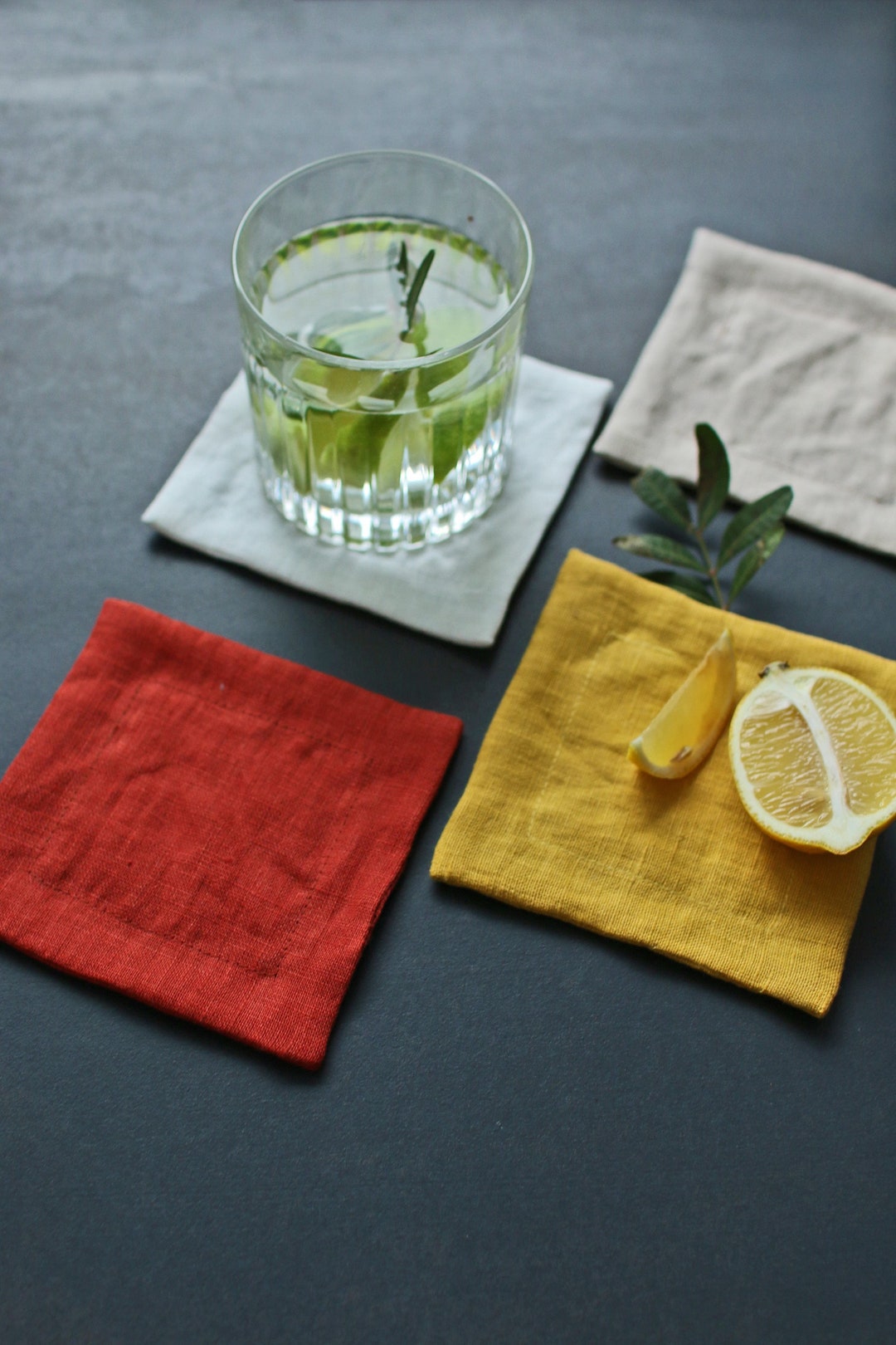 SET OF 4,6,8,10,12 Linen Double Layer Coasters. Natural Stonewashed