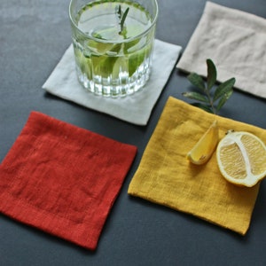 SET OF 4,6,8,10,12 Linen Double layer coasters. Natural stonewashed linen coaster set. Double Linen coasters. Soft linen table coasters.