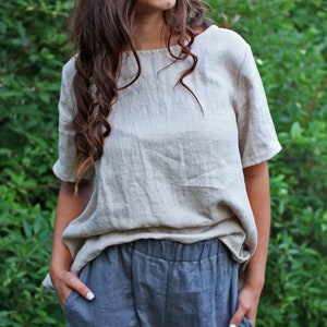 Linen Long Top, MADISON, Summer Casual Top, Blouse Top, Minimalist Top, Modest Top