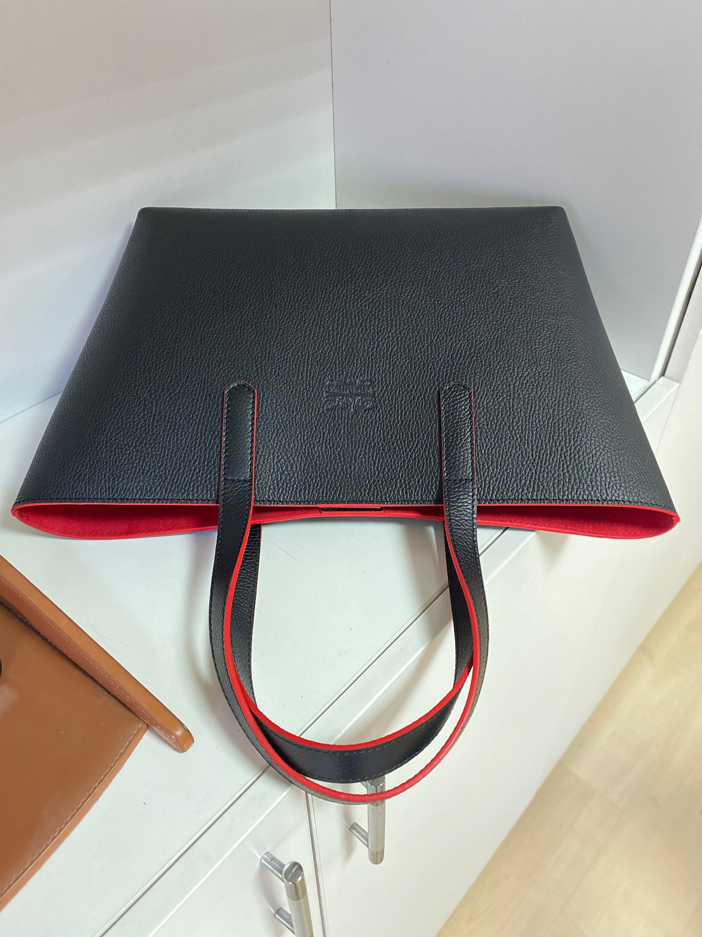 Shoulder Bag Black Leather Purse Red Inside Handmade in Etsy