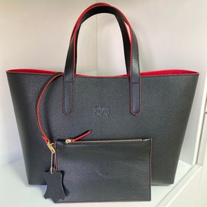 Black handbag with red interior hotsell