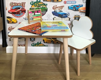 Kids Table Chair wooden design white Adjustable Weaning Toddler Children dining breakfast
