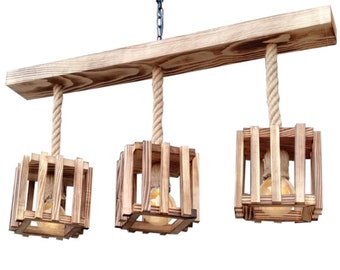 Triple/Chandelier Lighting/Wooden/Dining Light/Farmhouse/Rustic Ceiling/Kitchen/Flush/Fixture Rope