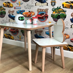 Kids Table Chair wooden design white Adjustable Weaning Toddler Children dining breakfast