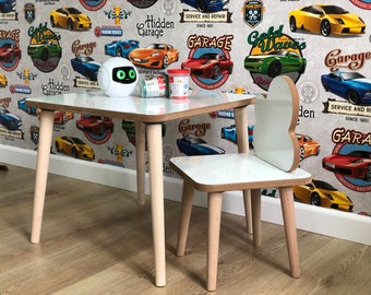 Kids Table Chair wooden design white Adjustable Weaning Toddler Children dining breakfast
