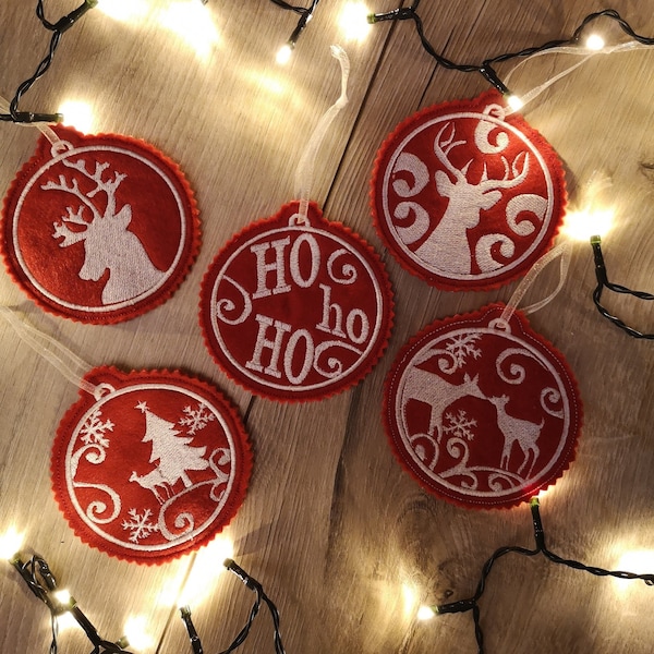 ITH Christmas balls ornament embroidery design 4x4 hoop 5 designs bombki święta Pes,Jef,Exp