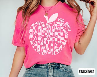 Personalized Kindergarten Teacher Shirt, Custom Teachers Name Comfort Colors Tee, Gift for Back to School, Kindergarten Team TShirts