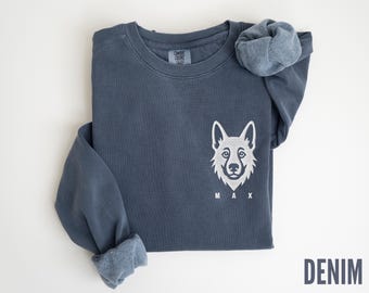 Personalized German Shepherd Mom Comfort Colors Crewneck, Custom Embroidered Dog Sweatshirt with Name, German Shepherd Lover Dog Mom Sweater