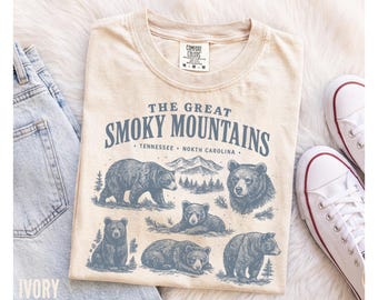 Great Smoky Mountains National Park Shirt, Vintage 90s Retro Comfort Colors Tee, Bear Graphic Tennessee Hiking Gift