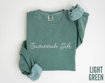 Embroidered Savannah GA Comfort Colors Sweatshirt, Girls Trip Crewneck, Bachelorette Party Sweater, Georgia Vacation Gift