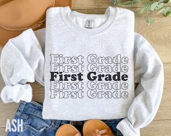 Retro First Grade Teacher Sweatshirt, Custom Team Crewneck, Back to School Gift