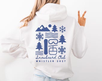 Custom Family Name Snowboard Vacation Hoodie, Matching Crewneck Sweatshirt For Girls Weekend, Personalized Mountain Bachelorette Trip Gift
