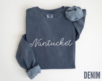 Embroidered Nantucket Sweatshirt – Minimalist Crewneck Comfort Colors Sweater