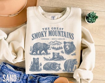 Great Smoky Mountains National Park Sweatshirt, Vintage 90s Retro Crewneck, Bear Graphic Tennessee Hiking Gift