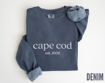 Embroidered Comfort Colors Cape Cod Sweatshirt Minimalist Sweater Massachusetts Cape Cod Crewneck Sweater Massachusetts Gifts