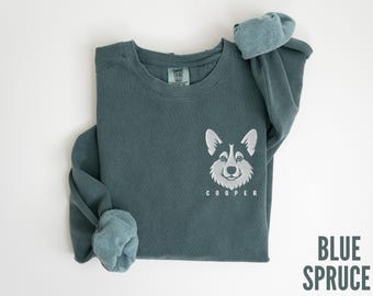 Personalized Corgi Dog Mom Comfort Colors Crewneck, Custom Embroidered Corgi Sweatshirt with Name, Cute Dog Lover Gift, Corgi Mama Sweater