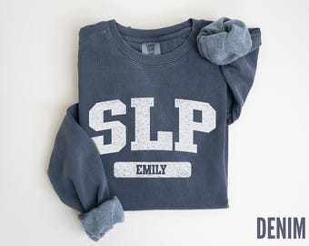 Personalized Retro SLP Comfort Colors Sweatshirt, Speech Therapy Sweater, Speech Therapist Gift, Language Pathologist Graduation